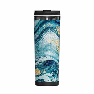 wondertify ocean marble ripples agate coffee cup blue paint gold powder coffee mug stainless steel bottle double walled thermo travel water metal canteen