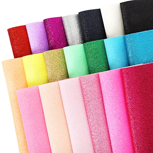 ZAIONE Glitter Faux Leather Sheets: Glitter Solid Colors Leather Sheets,20Pcs 8x6 Inch A5 Mixed Bundle Leather,Black Pink Leather Synthetic for Bows Earrings Crafts