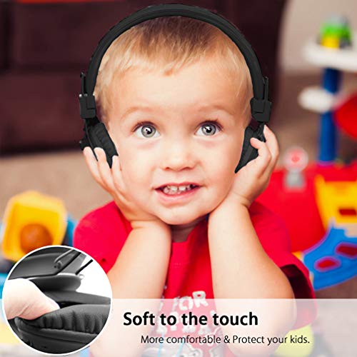 Aitalk Kids Wireless Bluetooth Headphones,Safe for Kids with Volume Limited 75dB,85dB,94dB,Wired and Wireless On Ear Headphones with MIC,Foldable Headband for Children,Boys,Girls,School,Travel (Black)