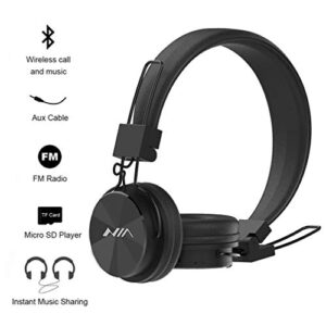 Aitalk Kids Wireless Bluetooth Headphones,Safe for Kids with Volume Limited 75dB,85dB,94dB,Wired and Wireless On Ear Headphones with MIC,Foldable Headband for Children,Boys,Girls,School,Travel (Black)