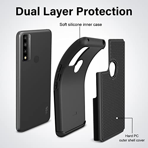 NTZW for TCL 30 XE 5G Case: Drop Protective Military Grade Armor Case Cover | Sturdy Anti-Slip Grip & Shock-Proof Silicone TPU Bumper | Dual-Layer Heavy Duty Protection Phone Case - Black