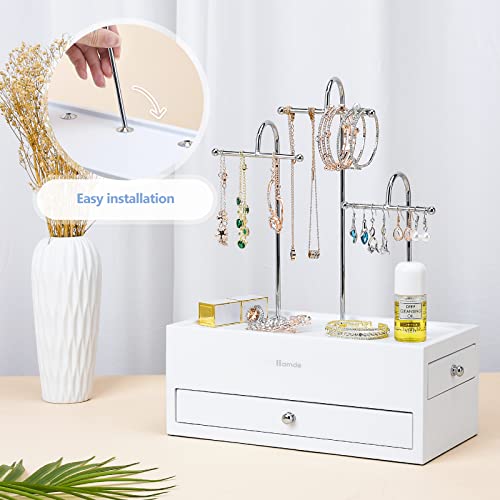 Homde Jewelry Organizer for Necklace Earrings Rings with Metal Hooks (White)