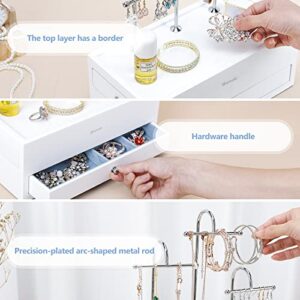 Homde Jewelry Organizer for Necklace Earrings Rings with Metal Hooks (White)