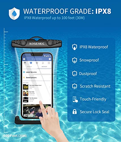 KOSENEC Universal Waterproof Pouch, IPX8 Waterproof Phone Case/Holder Underwater Cellphone Dry Bag for Beach Travel Kayaking Swimming, Compatible for iPhone 13 12 11 XS X 8 Series, Galaxy Up to 7.2"