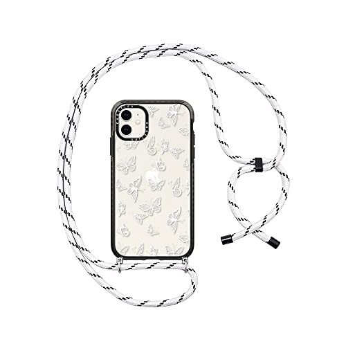 CASETiFY Impact Crossbody Sling Case for iPhone 11 - White Butterfly - White w/Black Dots String