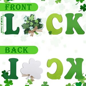 4 Pieces St. Patrick's Day Decorations Lucky Letter Wooden Table Signs Shamrock Table Centerpiece for Gift Tabletop Desk Party Home Tray Decor