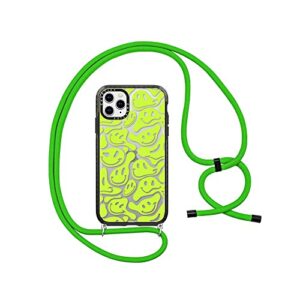 casetify impact crossbody sling case for iphone 11 pro max - acid smiles neon green - neon green string