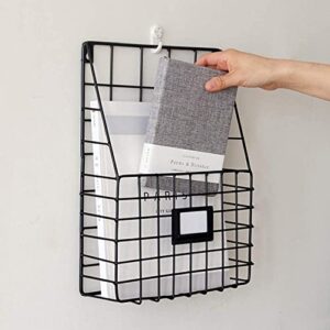 JIAXINO Nordic Wrought Iron Storage Basket Magazine Newspaper Storage Rack Wall Mount Home Decoration Office Debris Storage Basket (Black)