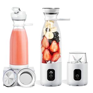 portable blender, small personal blender for shakes and smoothies with 20oz travel bottle usb rechargeable 300w fresh juice blender pulse crush ice protein shake drink on the go blender bravox white