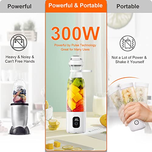 Portable Blender, Small Personal Blender for Shakes and Smoothies with 20oz Travel Bottle USB Rechargeable 300W Fresh Juice Blender Pulse Crush Ice Protein Shake Drink on the Go Blender BravoX White