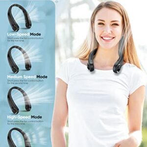 Neck Fan Portable with Reading Light - Cooling Rechargeable Battery Operated Neckband Fan, Ultra Quiet, Hands Free 4 Speeds Bladeless Wearable Fan for Travel, Outdoor