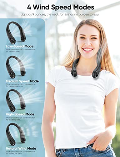 Neck Fan Portable with Reading Light - Cooling Rechargeable Battery Operated Neckband Fan, Ultra Quiet, Hands Free 4 Speeds Bladeless Wearable Fan for Travel, Outdoor