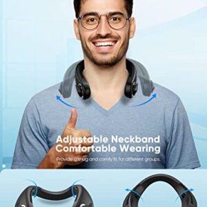 Neck Fan Portable with Reading Light - Cooling Rechargeable Battery Operated Neckband Fan, Ultra Quiet, Hands Free 4 Speeds Bladeless Wearable Fan for Travel, Outdoor