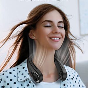 Neck Fan Portable with Reading Light - Cooling Rechargeable Battery Operated Neckband Fan, Ultra Quiet, Hands Free 4 Speeds Bladeless Wearable Fan for Travel, Outdoor