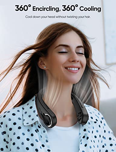 Neck Fan Portable with Reading Light - Cooling Rechargeable Battery Operated Neckband Fan, Ultra Quiet, Hands Free 4 Speeds Bladeless Wearable Fan for Travel, Outdoor