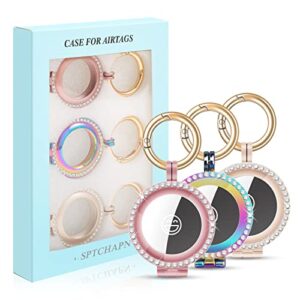 airtag holder metal for apple airtags keychain,keyring air tag case accessories airtags accessory for luggage backpack kids pet cat dog collar (champagne+oil slick+rose pink)