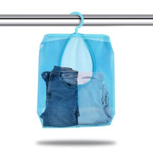 clothespin bag, multi purpose hanging mesh storage bag clothespin bag with hanger for socks stockings bra underwear bathroom(blue)