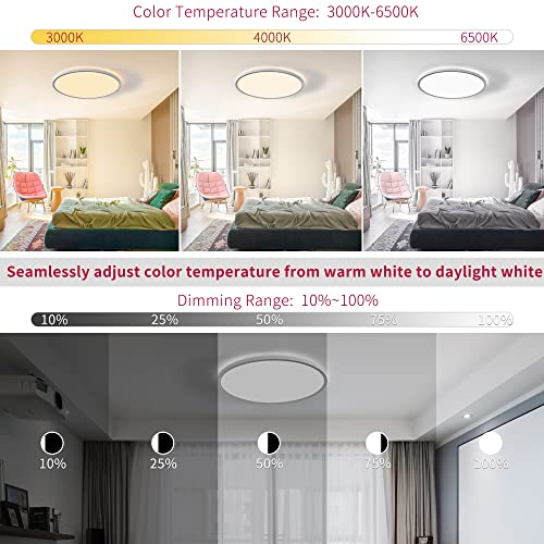 BestLuz LED Flush Mount Ceiling Light Fixture with Remote, Waterproof 12 Inch Ultra-Thin Modern Round Fixture, 3000K/4000K/6500K Selectable & Dimmable for Bedroom/Kitchen/Bathroom