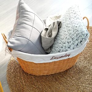 Rattan Laundry Basket with Handles and White Cotton Removable Lining, Natural