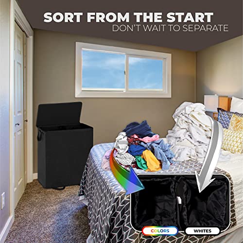 Bartnelli Double laundry hamper basket With 2 Removable bags | collapsible baskets for dirty clothes or baby clothing, Waterproof Material Outdoor-Safe foldable pop up bin, Easy Assembly