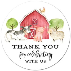 2” round farm animals barnyard thank you favor stickers - set of 40