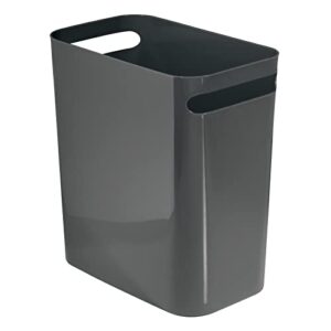 mdesign plastic slim large 2.5 gallon trash can wastebasket, classic garbage container recycle bin for bathroom, bedroom, kitchen, home office, outdoor waste, recycling, aura collection, charcoal gray
