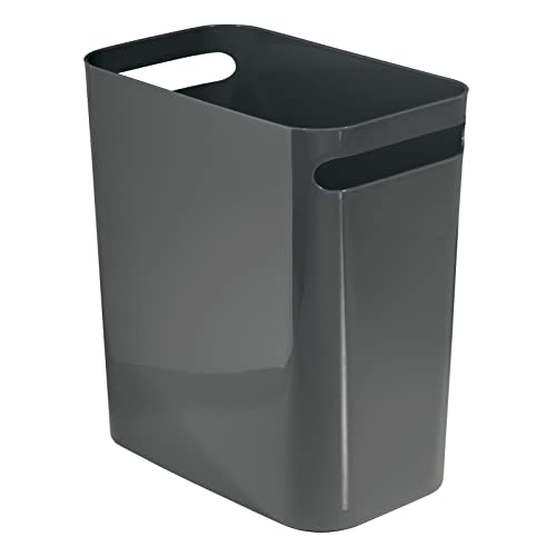 mDesign Plastic Slim Large 2.5 Gallon Trash Can Wastebasket, Classic Garbage Container Recycle Bin for Bathroom, Bedroom, Kitchen, Home Office, Outdoor Waste, Recycling, Aura Collection, Charcoal Gray