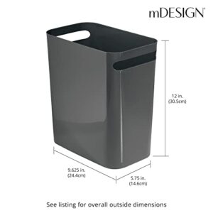 mDesign Plastic Slim Large 2.5 Gallon Trash Can Wastebasket, Classic Garbage Container Recycle Bin for Bathroom, Bedroom, Kitchen, Home Office, Outdoor Waste, Recycling, Aura Collection, Charcoal Gray