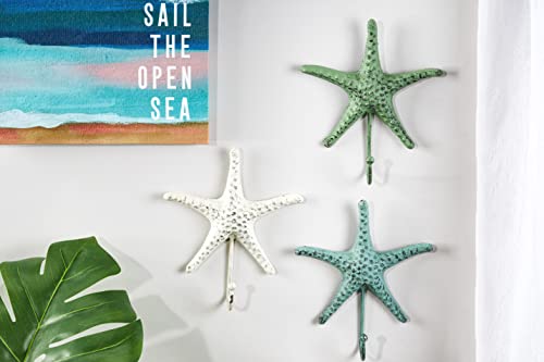 Giftcraft Set of 3 Starfish Shaped Decorative Hooks, Rack for Towels, Jackets, Hats, Metal Coat Hooks Made with Heavy Duty Cast Iron, Wall Mounted Coat Hanger, Unique Ocean Themed Home Decor