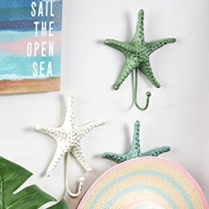 Giftcraft Set of 3 Starfish Shaped Decorative Hooks, Rack for Towels, Jackets, Hats, Metal Coat Hooks Made with Heavy Duty Cast Iron, Wall Mounted Coat Hanger, Unique Ocean Themed Home Decor