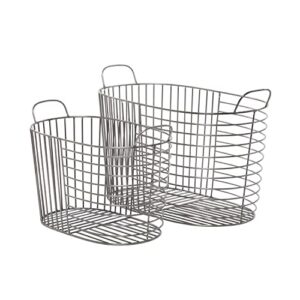 cosmoliving by cosmopolitan metal round storage basket with handles, set of 2 21", 17"w, dark gray