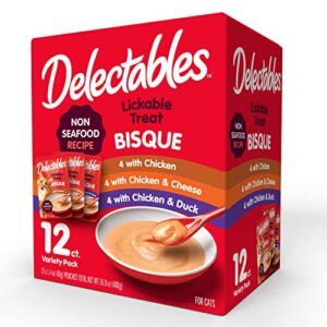 delectables bisque non-seafood lickable wet cat treats, variety pack, 12 count (pack of 1)