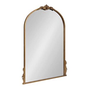 Kate and Laurel Myrcelle Traditional Arched Mirror, 25 x 33, Gold, Decorative Large Arch Mirror with Ornate Garland Detailing Along The Crown and Edges of The Frame