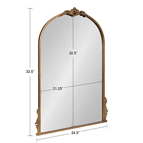 Kate and Laurel Myrcelle Traditional Arched Mirror, 25 x 33, Gold, Decorative Large Arch Mirror with Ornate Garland Detailing Along The Crown and Edges of The Frame