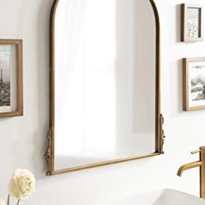 Kate and Laurel Myrcelle Traditional Arched Mirror, 25 x 33, Gold, Decorative Large Arch Mirror with Ornate Garland Detailing Along The Crown and Edges of The Frame