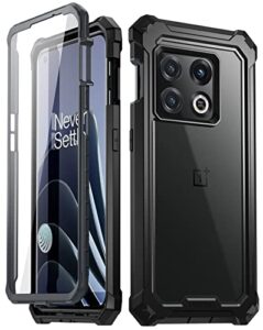 poetic guardian case designed for oneplus 10 pro 5g, built-in screen protector work with fingerprint id, full body hybrid shockproof bumper cover case, black/clear