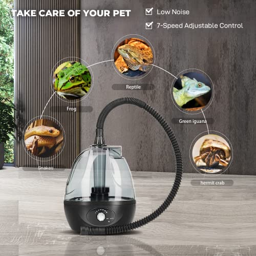Simple Deluxe Reptile Fogger Terrariums Humidifier Fog Machine Mister, Silent High Pressure with Adjustable Output Knob and Auto Shutdown for Reptiles/Amphibians, Herbs, Vivarium, Upgraded Gear 2.2L