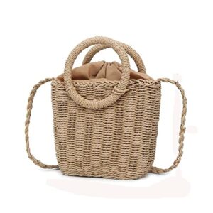 zhyling handmade woven purse wicker beach handbag fashion women pure color rattan woven pearl basket handbag mini tote lunch bags (color : 6)