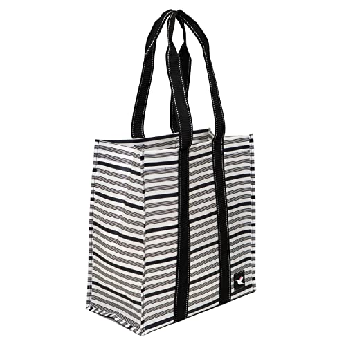 Stola Market Tote – Water Resistant, Wipe Clean Collapsible Tote Bag – Food Grade Grocery Bag – Ideal for Picnics, Outdoor Concerts, Leisure or Work,Indigo Banding