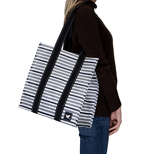 Stola Market Tote – Water Resistant, Wipe Clean Collapsible Tote Bag – Food Grade Grocery Bag – Ideal for Picnics, Outdoor Concerts, Leisure or Work,Indigo Banding