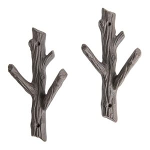 giftcraft set of 2 tree branch decorative hooks, 3-hook wall hooks, rack for towels, jackets, hats, metal coat hooks made with heavy duty cast iron, unique nature home decor