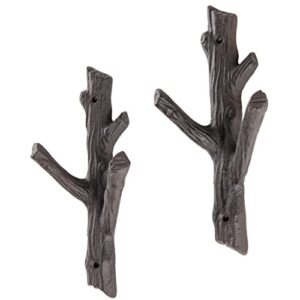 Giftcraft Set of 2 Tree Branch Decorative Hooks, 3-Hook Wall Hooks, Rack for Towels, Jackets, Hats, Metal Coat Hooks Made with Heavy Duty Cast Iron, Unique Nature Home Decor