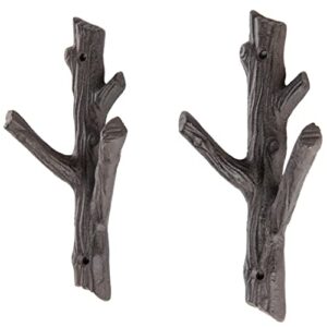 Giftcraft Set of 2 Tree Branch Decorative Hooks, 3-Hook Wall Hooks, Rack for Towels, Jackets, Hats, Metal Coat Hooks Made with Heavy Duty Cast Iron, Unique Nature Home Decor