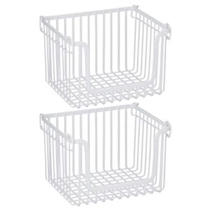 mDesign Large Stacking Wire Baskets Food Organizer Storage Metal Basket with Open Front for Kitchen Cabinet, Pantry, Cupboard, and Shelves, Organize Fruits, Snacks, and Vegetables, 2 Pack, Matte White