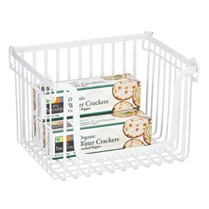 mDesign Large Stacking Wire Baskets Food Organizer Storage Metal Basket with Open Front for Kitchen Cabinet, Pantry, Cupboard, and Shelves, Organize Fruits, Snacks, and Vegetables, 2 Pack, Matte White