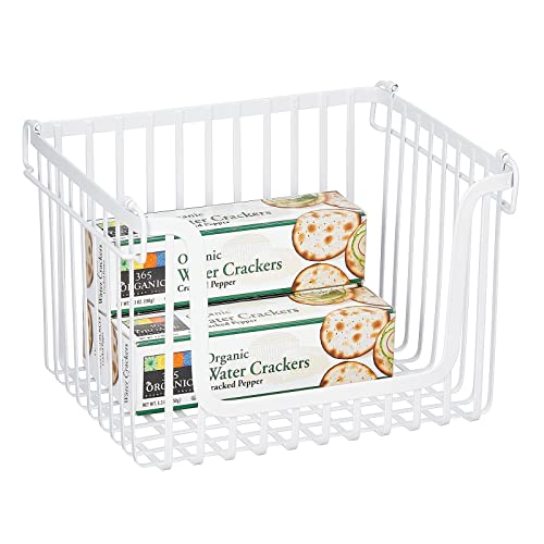 mDesign Large Stacking Wire Baskets Food Organizer Storage Metal Basket with Open Front for Kitchen Cabinet, Pantry, Cupboard, and Shelves, Organize Fruits, Snacks, and Vegetables, 2 Pack, Matte White