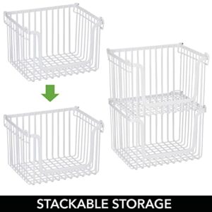 mDesign Large Stacking Wire Baskets Food Organizer Storage Metal Basket with Open Front for Kitchen Cabinet, Pantry, Cupboard, and Shelves, Organize Fruits, Snacks, and Vegetables, 2 Pack, Matte White