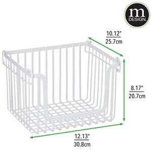 mDesign Large Stacking Wire Baskets Food Organizer Storage Metal Basket with Open Front for Kitchen Cabinet, Pantry, Cupboard, and Shelves, Organize Fruits, Snacks, and Vegetables, 2 Pack, Matte White