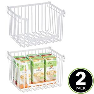 mDesign Large Stacking Wire Baskets Food Organizer Storage Metal Basket with Open Front for Kitchen Cabinet, Pantry, Cupboard, and Shelves, Organize Fruits, Snacks, and Vegetables, 2 Pack, Matte White