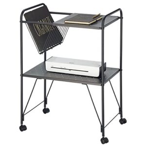 mdesign steel 2-tier rolling utility cart with wire storage basket, metal frame stand with fully rotating wheels for kitchen, living room, office, garage, laundry room, or bedroom - matte black